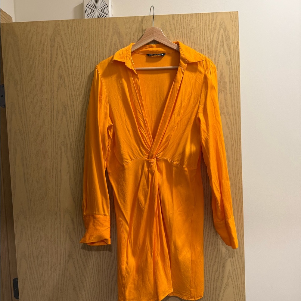 Zara Vibrant Orange Long Sleeve Dress